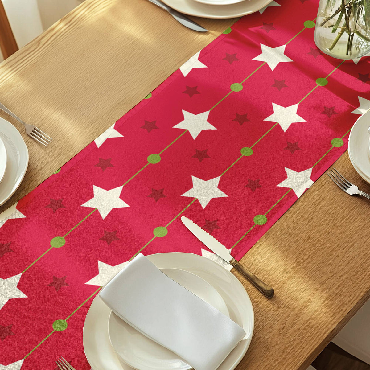 Christmas Stars Red Table Runner