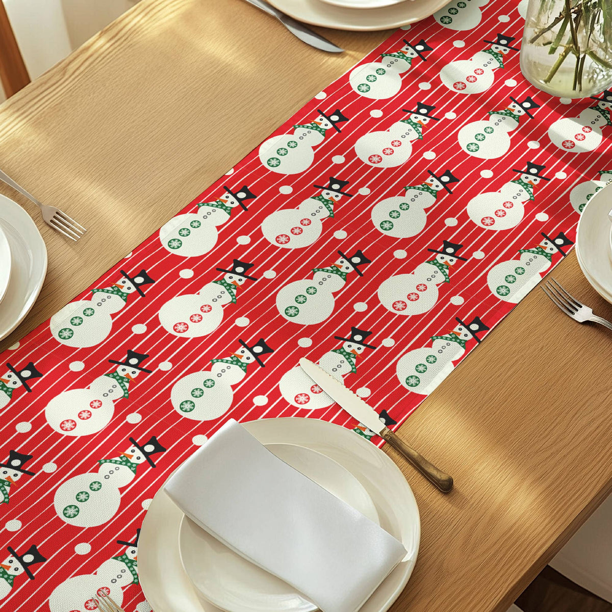 Snowmen Stripe Table Runner