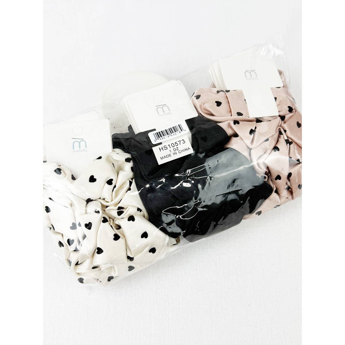 Heart Flocking Soft Tone Satin Scrunchies