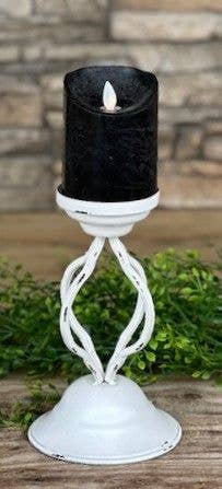 White Distressed Spiral Pillar Candle Holder Small