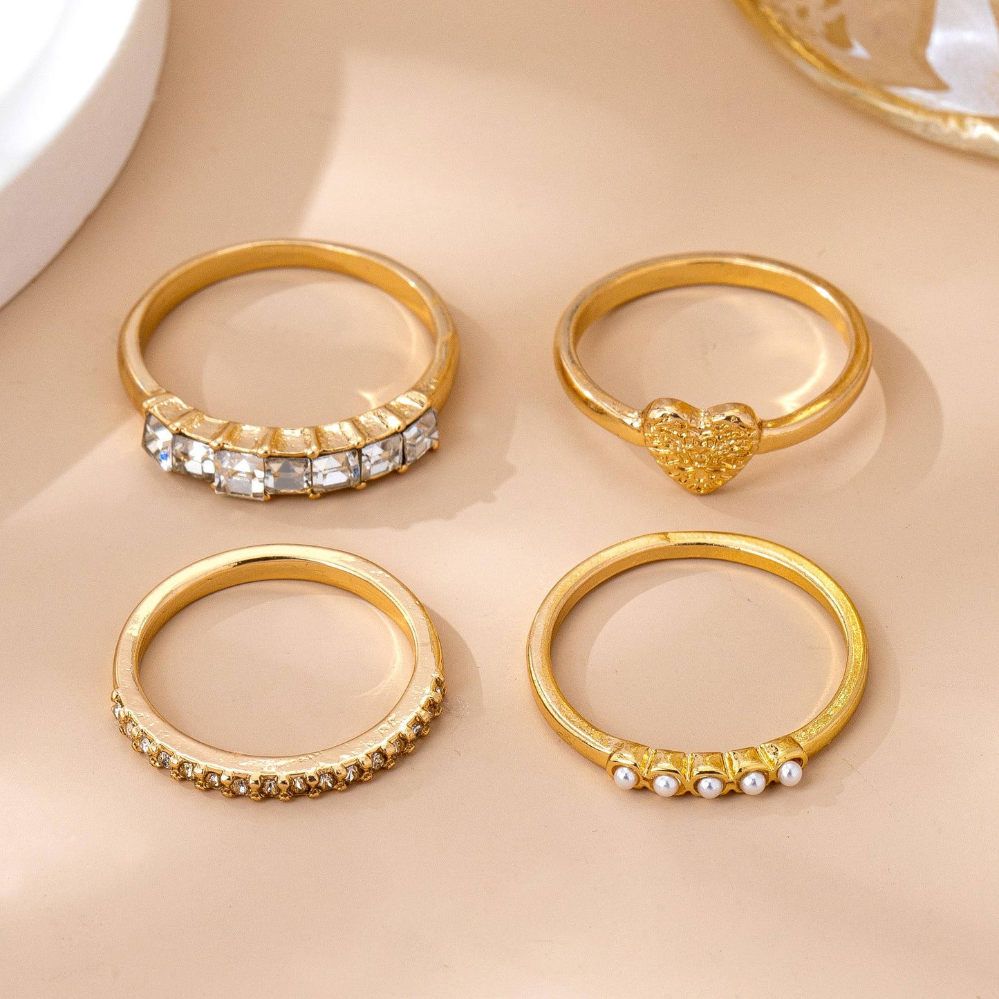 Gold-Tone Mixed Crystal & Pearl Stacking Ring Set | 80R177
