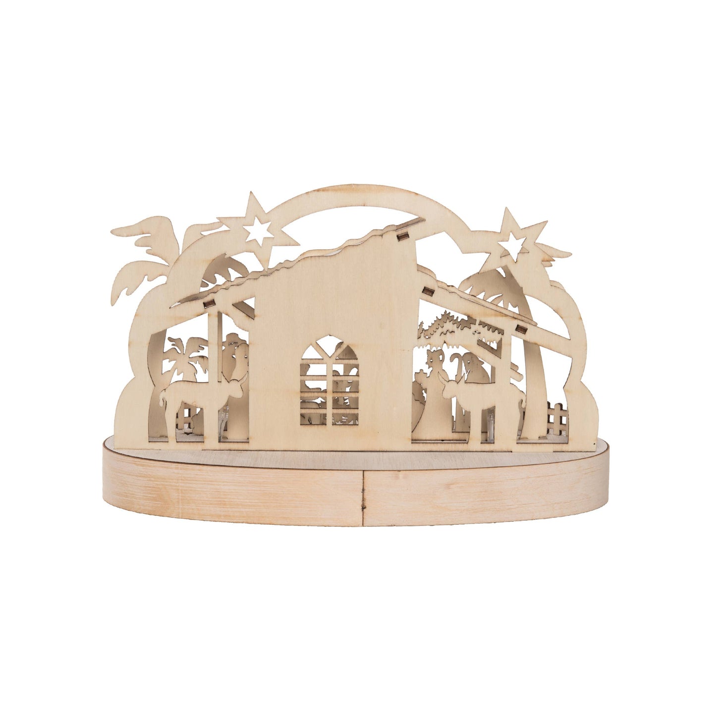 Wood 10" White Christmas Laser Cut Nativity Motion