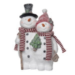 Resin 14" ed Flocked Snowman Couple Decor