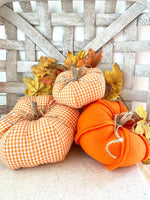 Orange Gingham Fabric Pumpkin Single, Set of 3