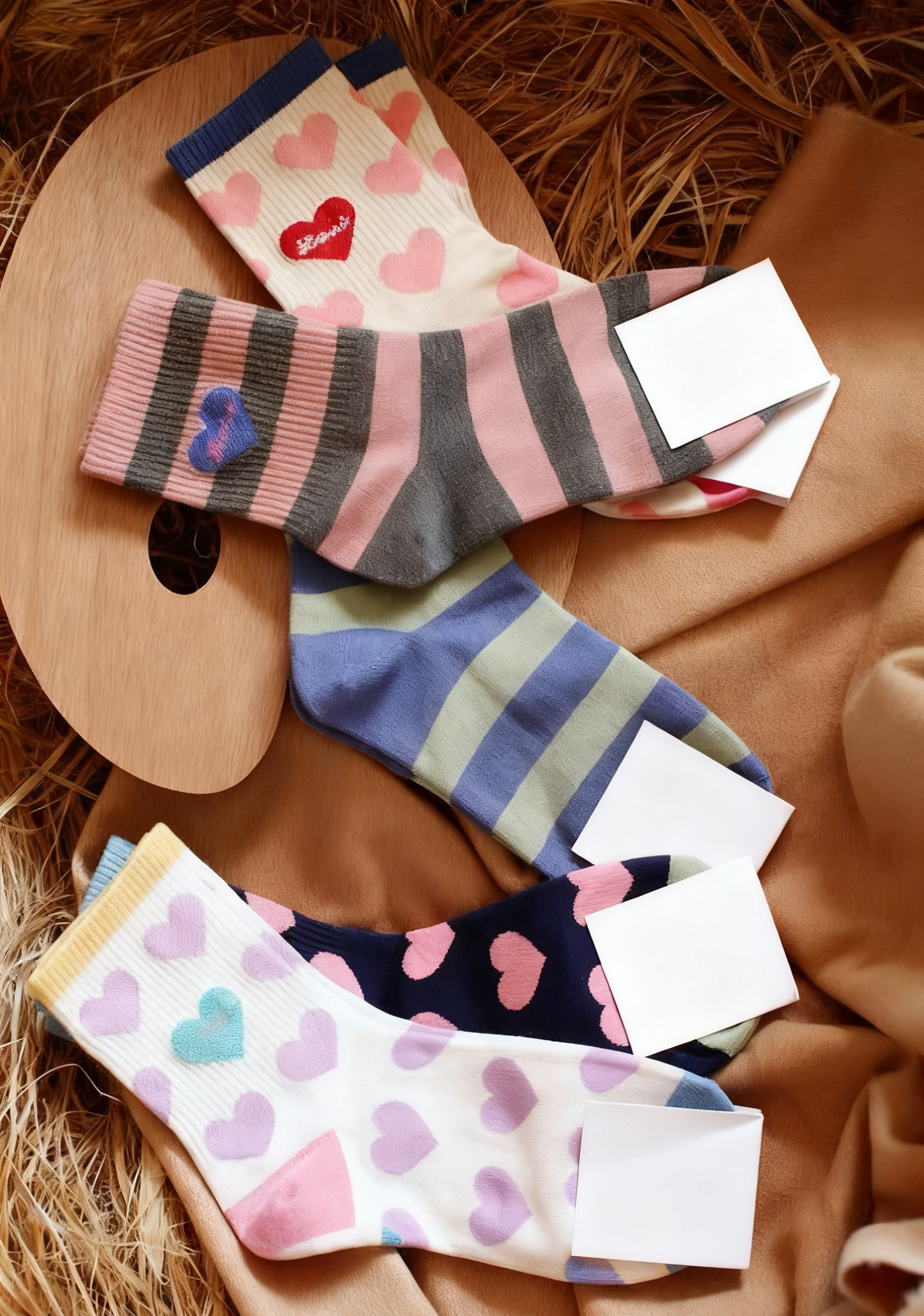 Texlina Women’s Cotton socks With Hearts and stripe patterns