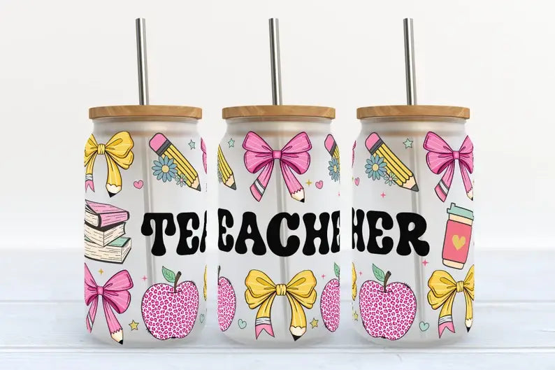 Teacher Bows 16oz Frosted Libbey Glass Tumbler