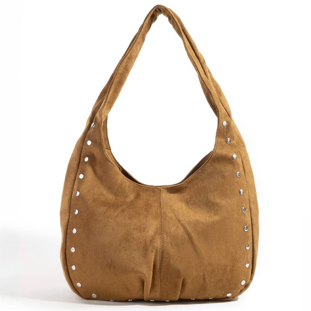 Suede Studded Trim Hobo Bag
