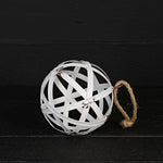 M32626-6inD vintage White metal strip Ball w. jute loop