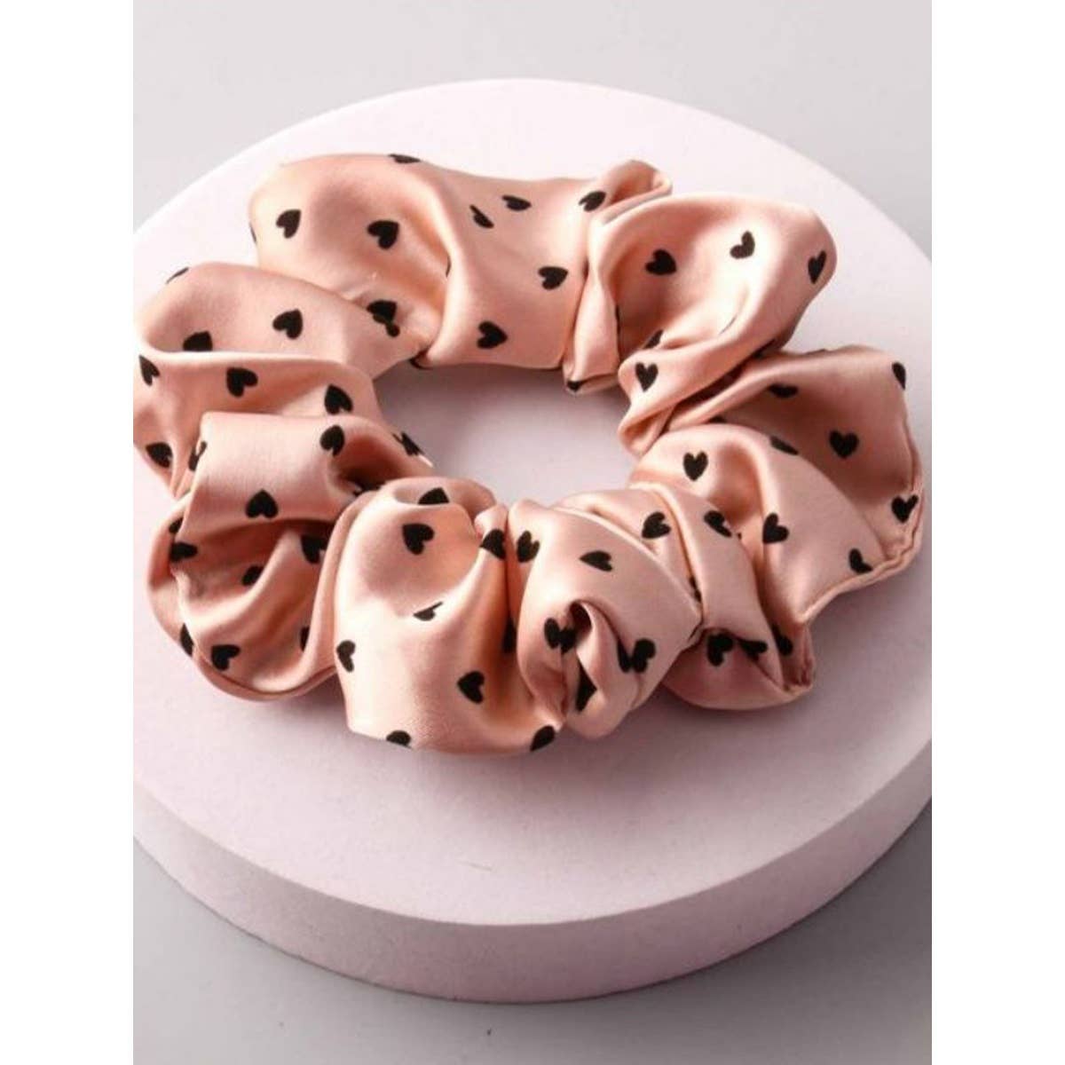 Heart Flocking Soft Tone Satin Scrunchies