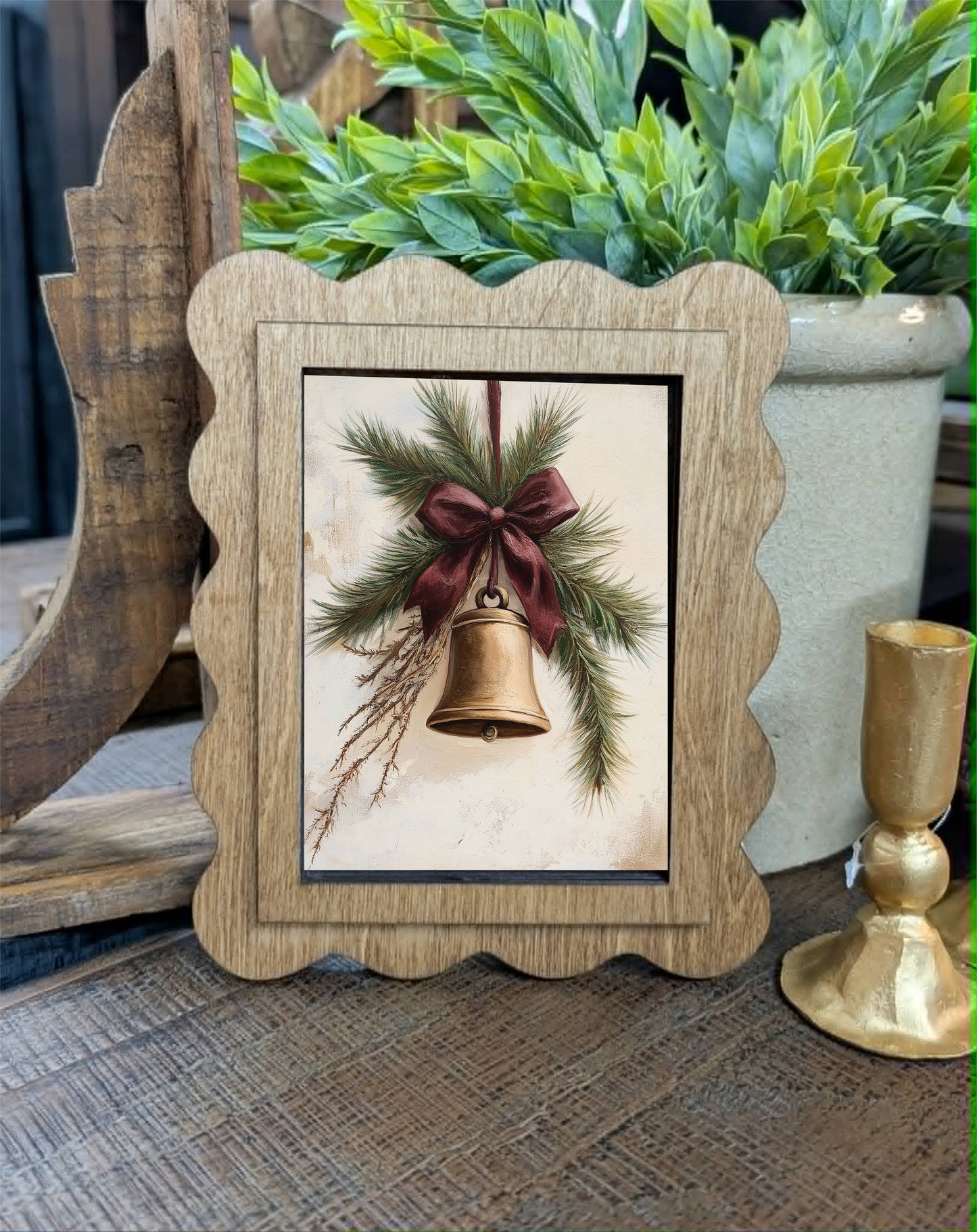 Scallop Christmas Bell Framed Canvas Art