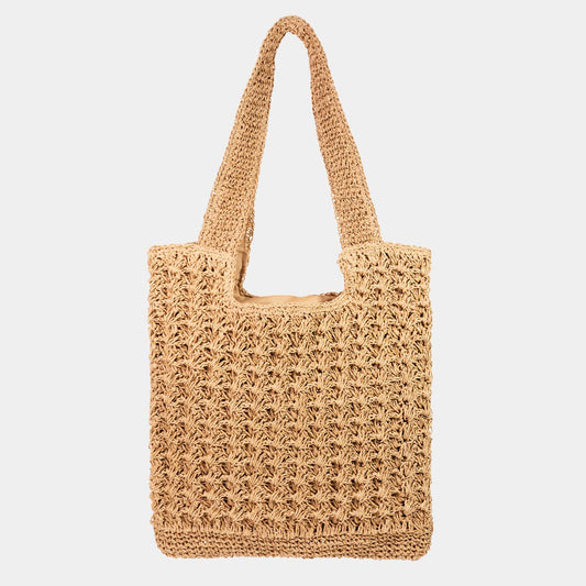 Intricate Straw Knit Tote Bag