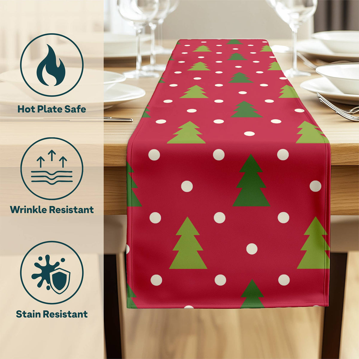 Christmas Trees Red Table Runner