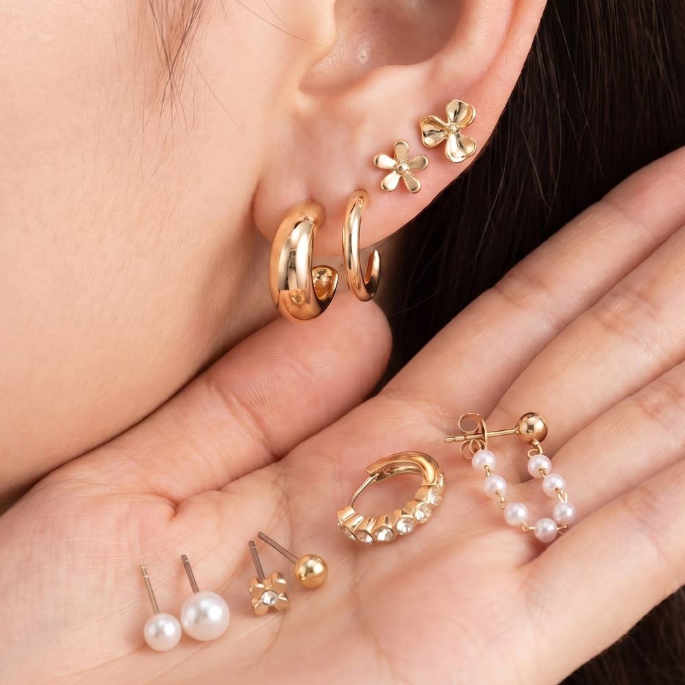 Floral Pearl Multi Style Earring Set