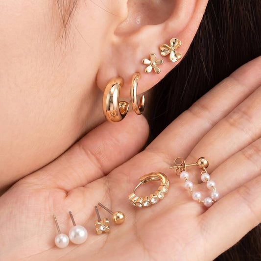 Floral Pearl Multi Style Earring Set