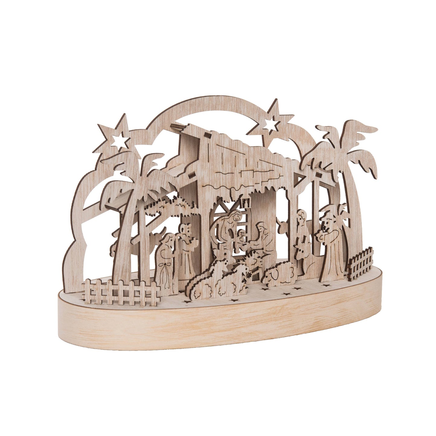 Wood 10" White Christmas Laser Cut Nativity Motion