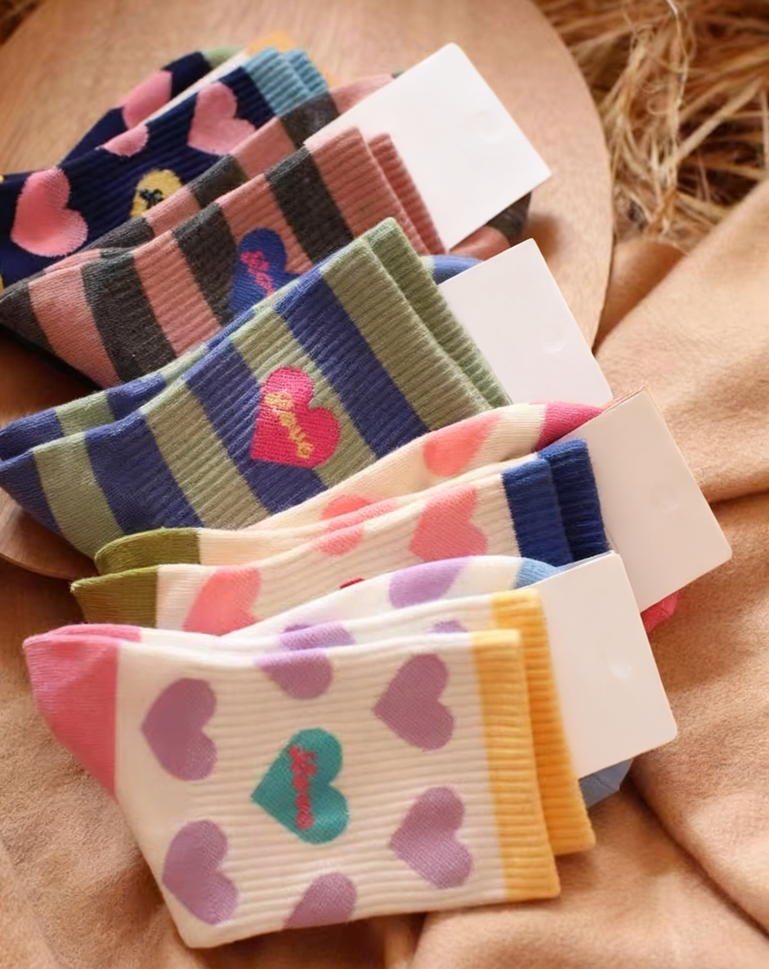 Texlina Women’s Cotton socks With Hearts and stripe patterns