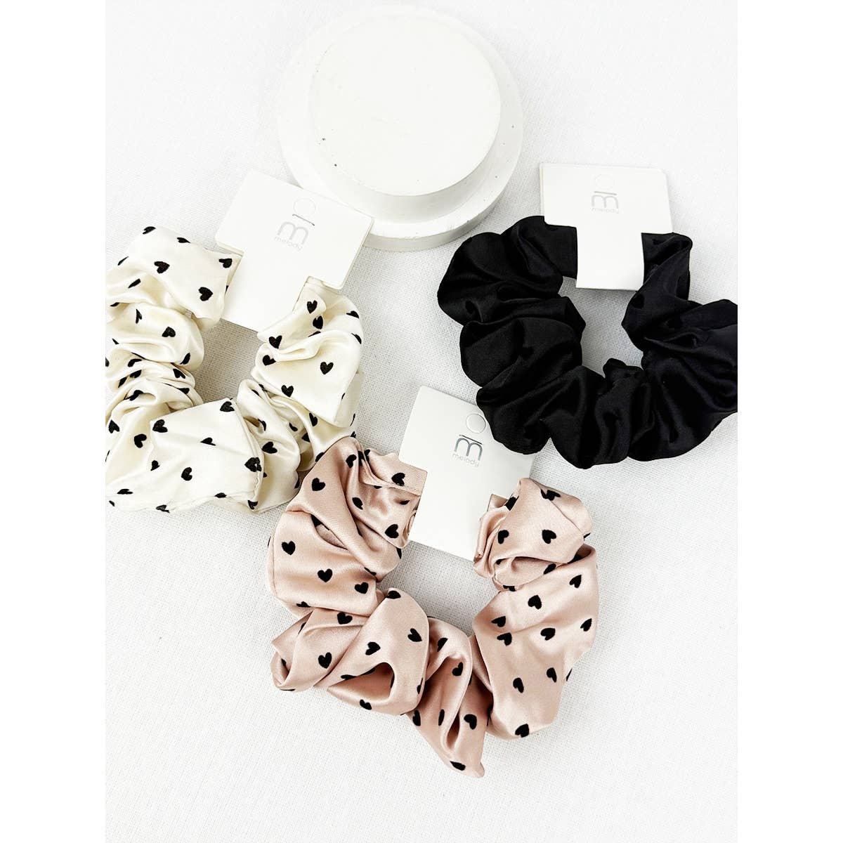 Heart Flocking Soft Tone Satin Scrunchies
