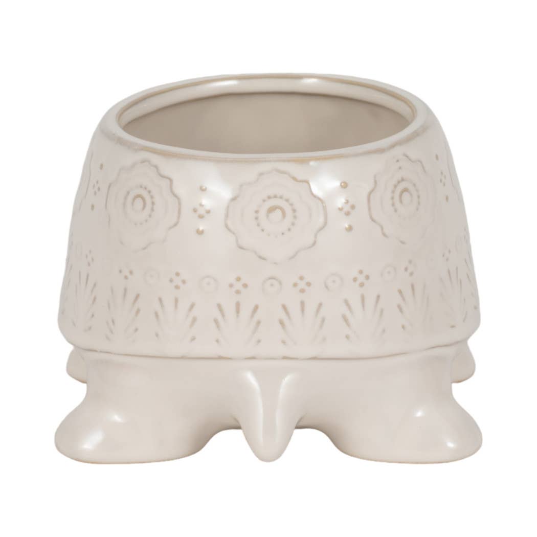 Decorative Planter - White Ceramic Shaped Turtle, 7 in.