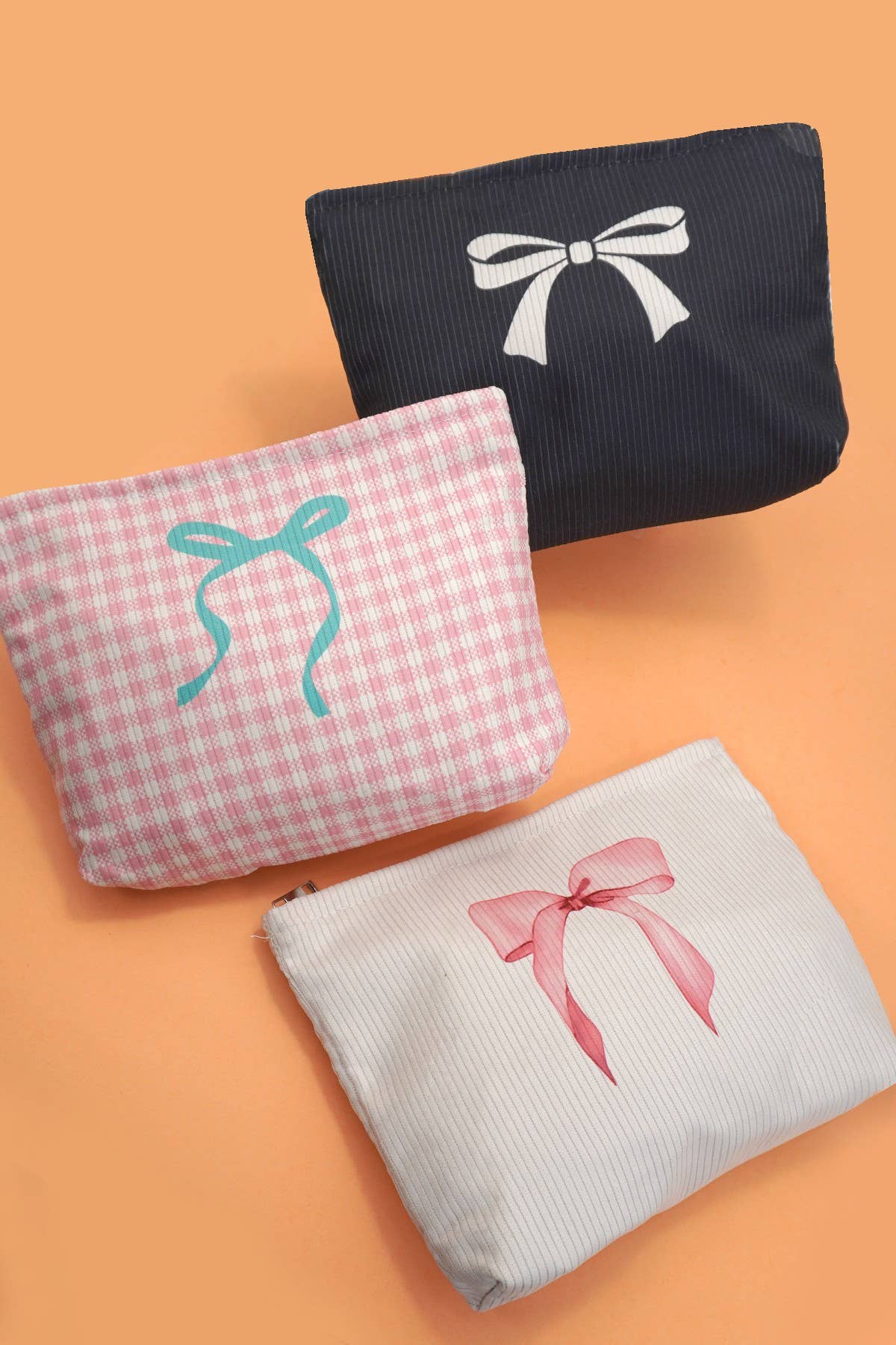 TRAVEL CHECKER BOW COSMETIC MAKEUP POUCH BAG | 40P551