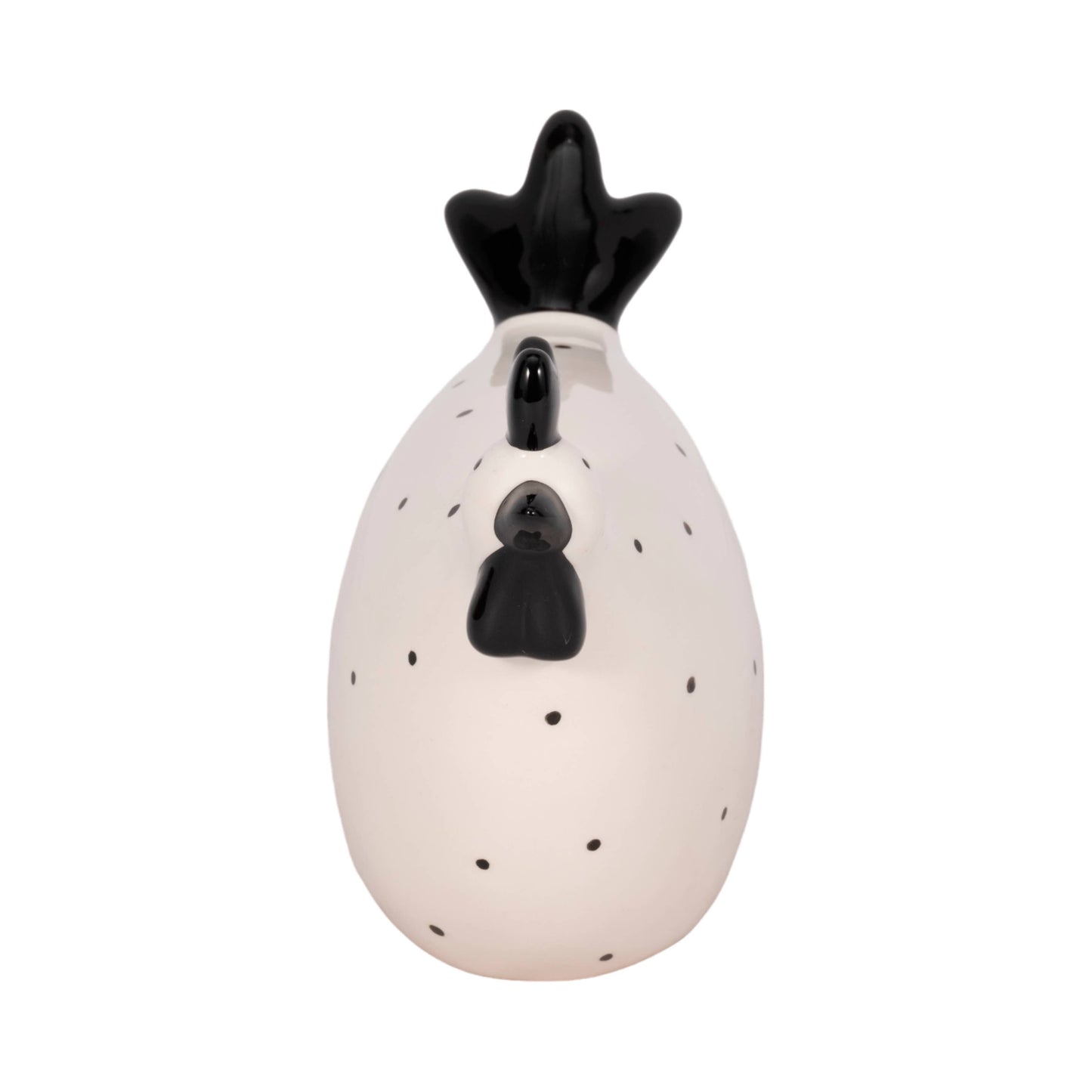 Ceramic Dotted Rooster Figurine - White/Black, 7 in.