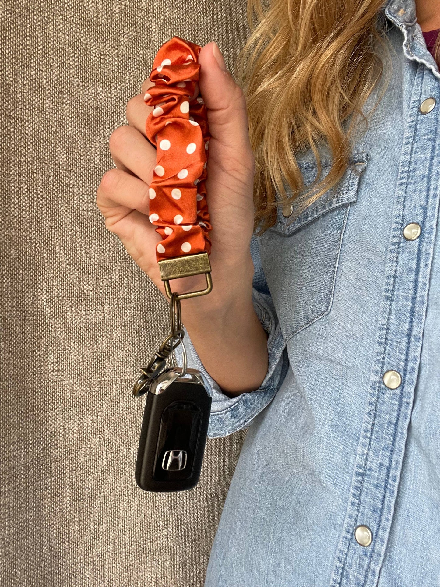 Rust Polka Dot 🧡 Scrunchie Keychain