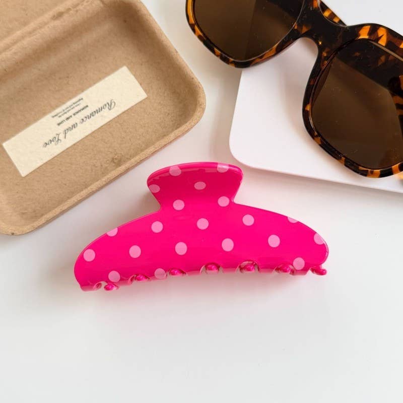 Retro Polka Dot Hair Claw - Glossy Spotted French | 40H1099