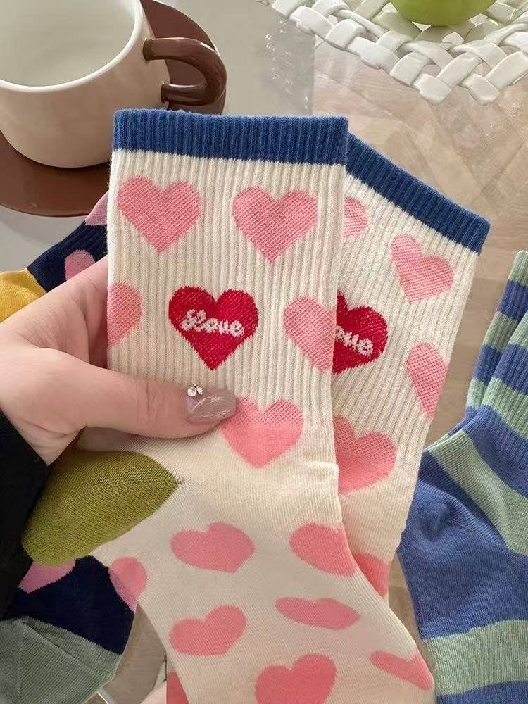 Texlina Women’s Cotton socks With Hearts and stripe patterns