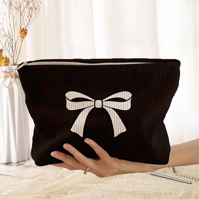 TRAVEL CHECKER BOW COSMETIC MAKEUP POUCH BAG | 40P551