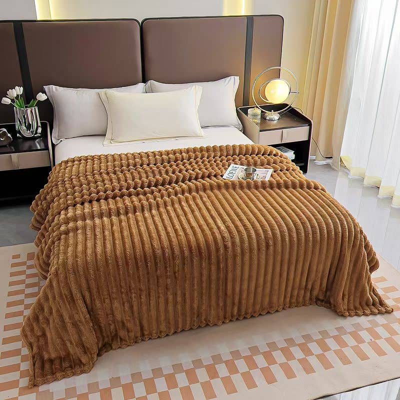 Stripe Fleece Throw – Ultra Plush Ribbed Blanket with 1.6" Wide Channel Texture