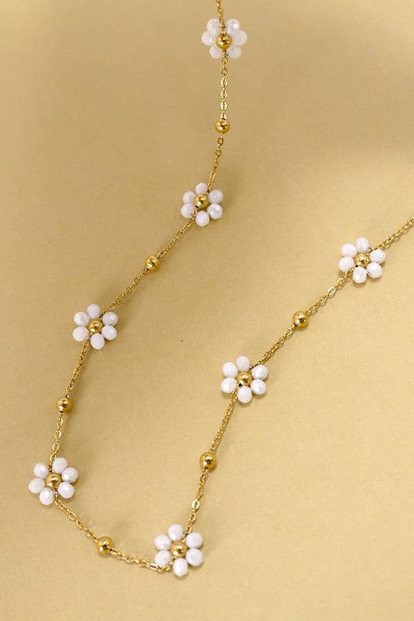 SUMMER MULTI BEADED FLOWER CHARM NECKLACE | 40NK308