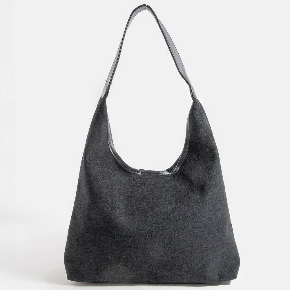 Suede Leather Trim Hobo Bag