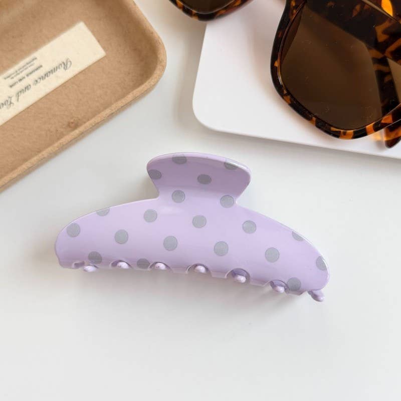Retro Polka Dot Hair Claw - Glossy Spotted French | 40H1099