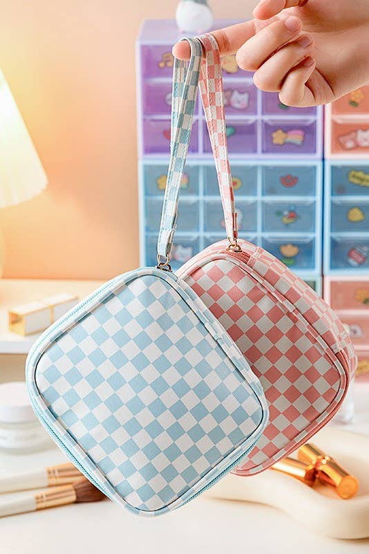 TRAVEL CHECKER MAKEUP COSMETIC POUCH BAG | 40P537