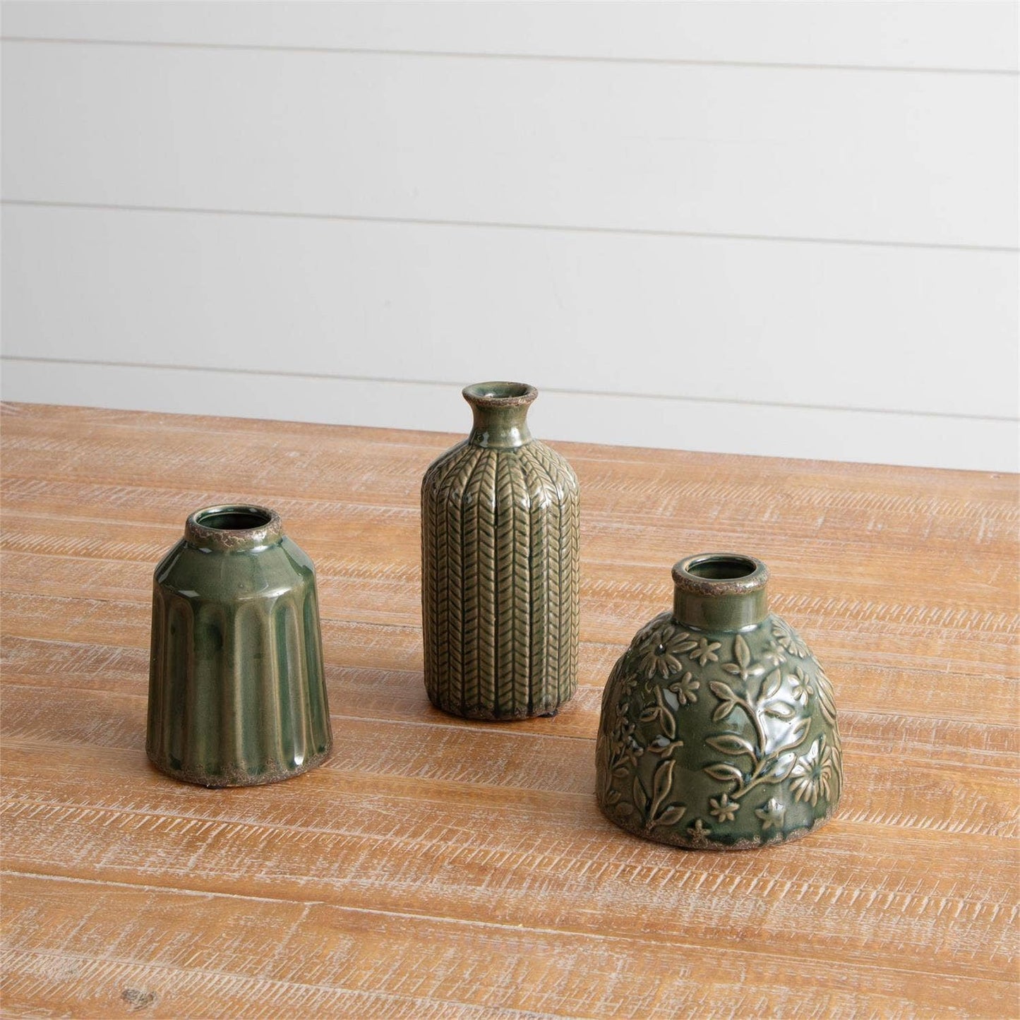Textured Pattern Vases, Sm Green Ast