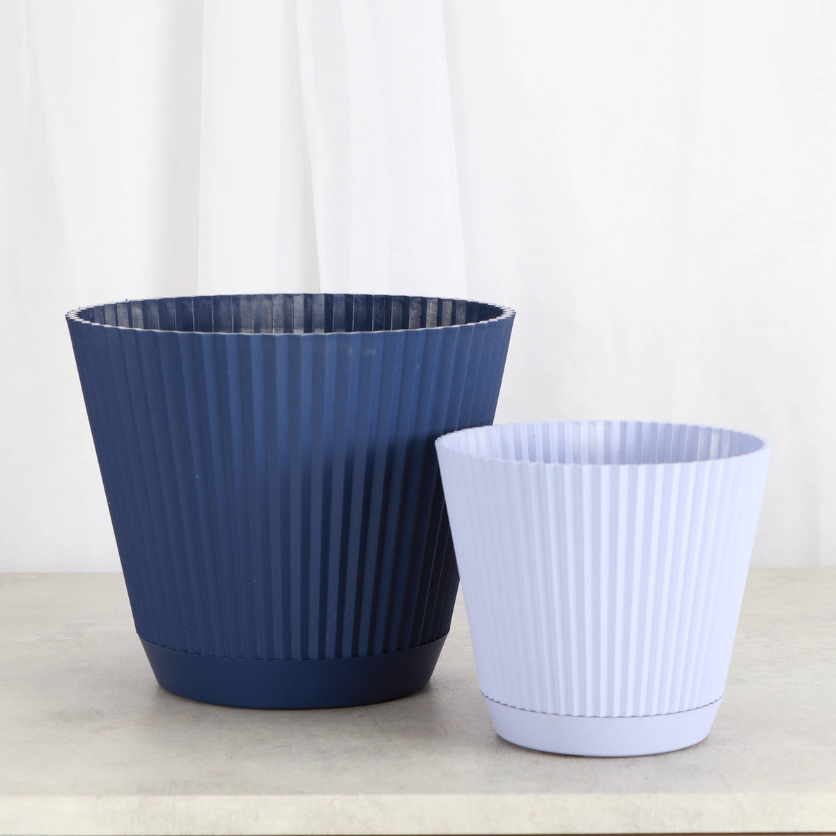 Ruffle Textured Plastic Planter with Attached Saucer