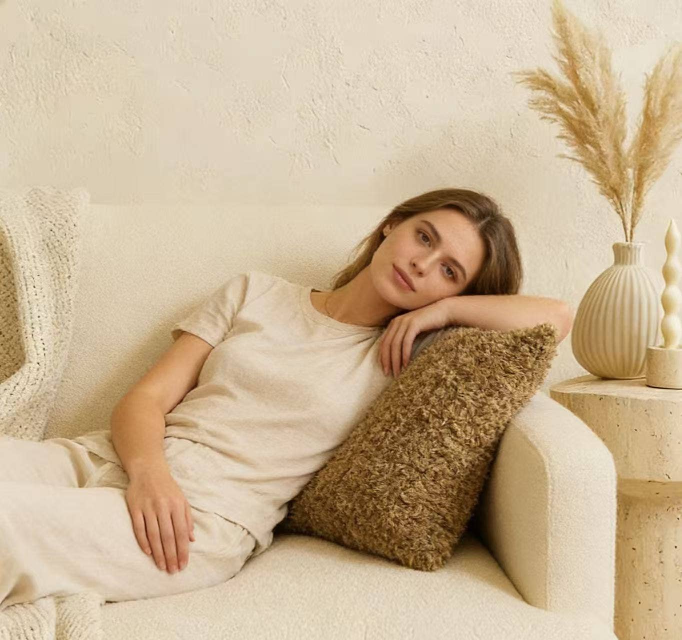 Texlina Holiday Decor Cozy Teddy Throw Pillow brown 18"x18"