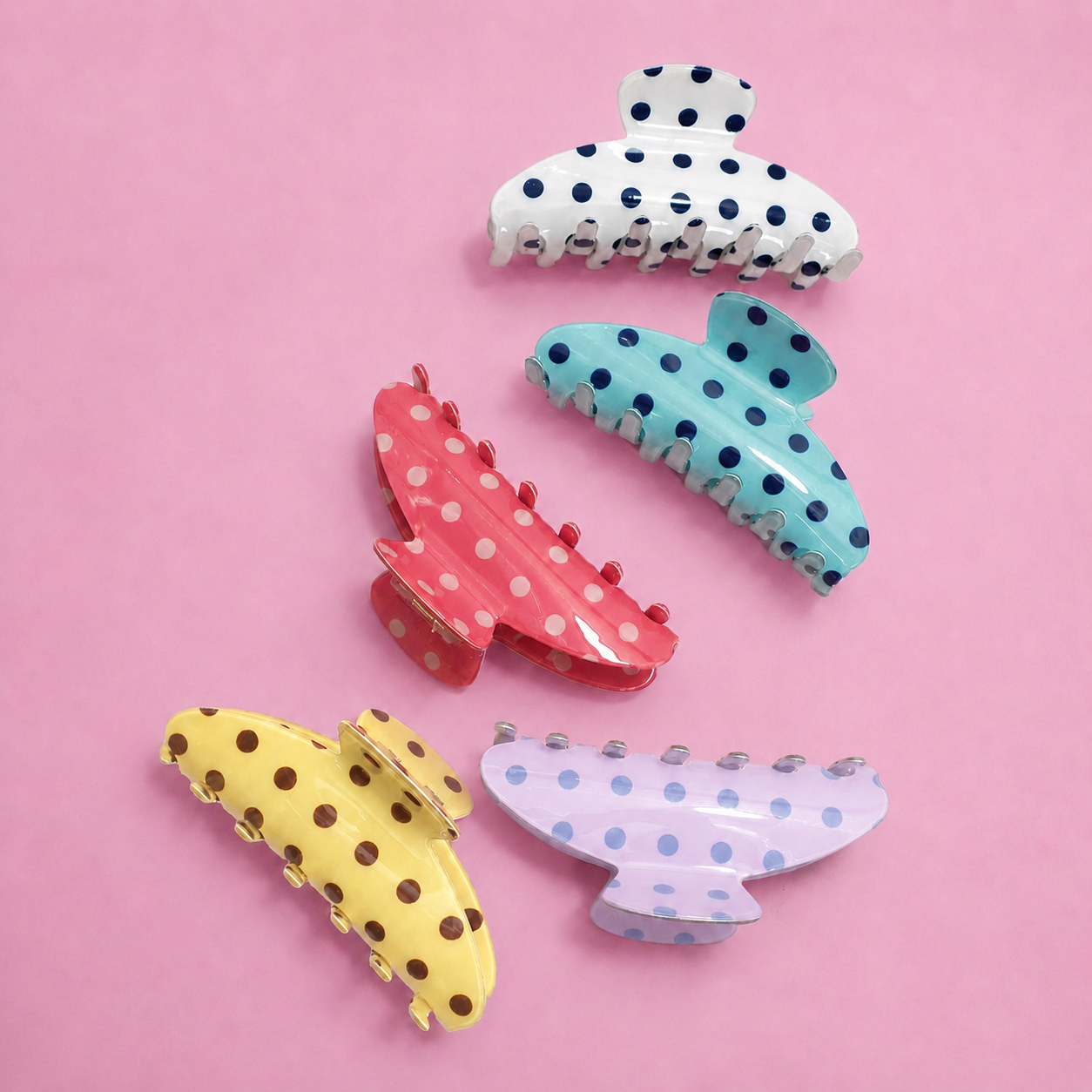 Retro Polka Dot Hair Claw - Glossy Spotted French | 40H1099