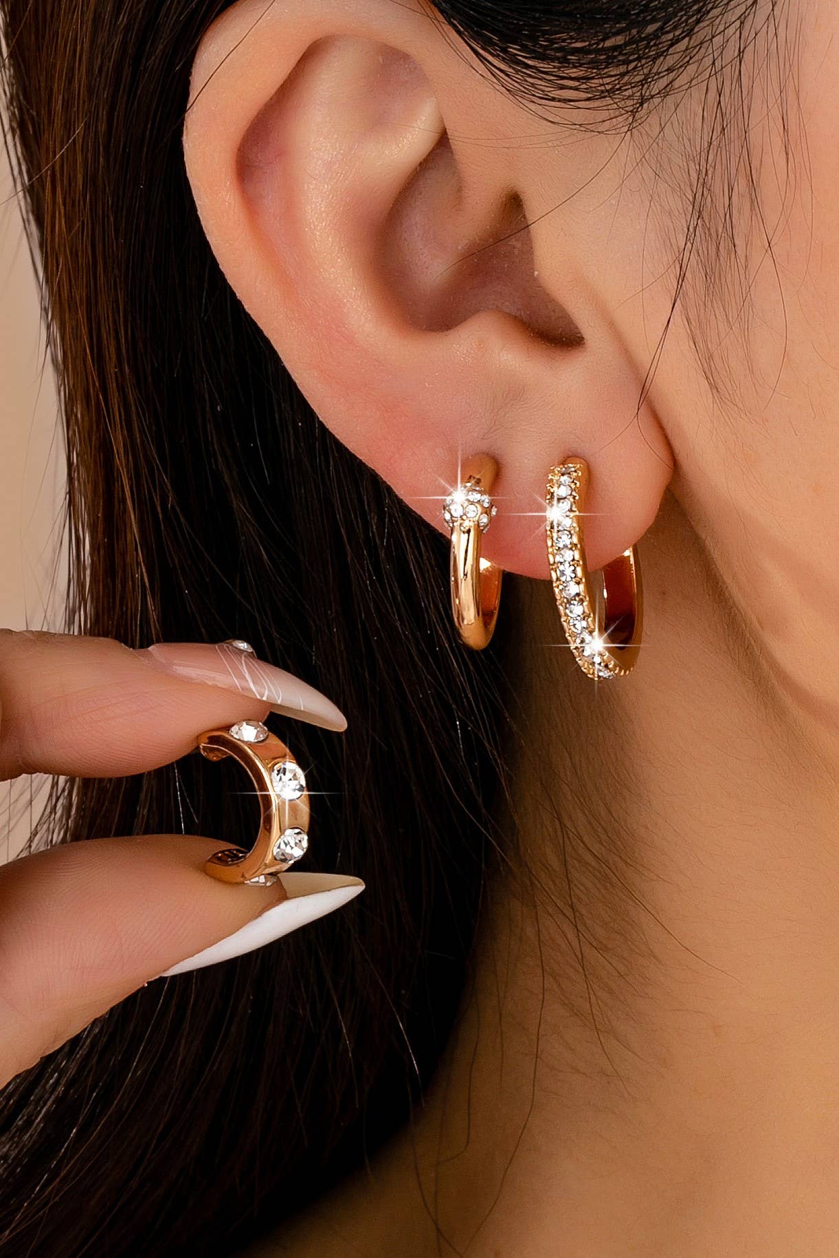 Gold-Tone Crystal Huggie Hoop Earring Set | 80E61880