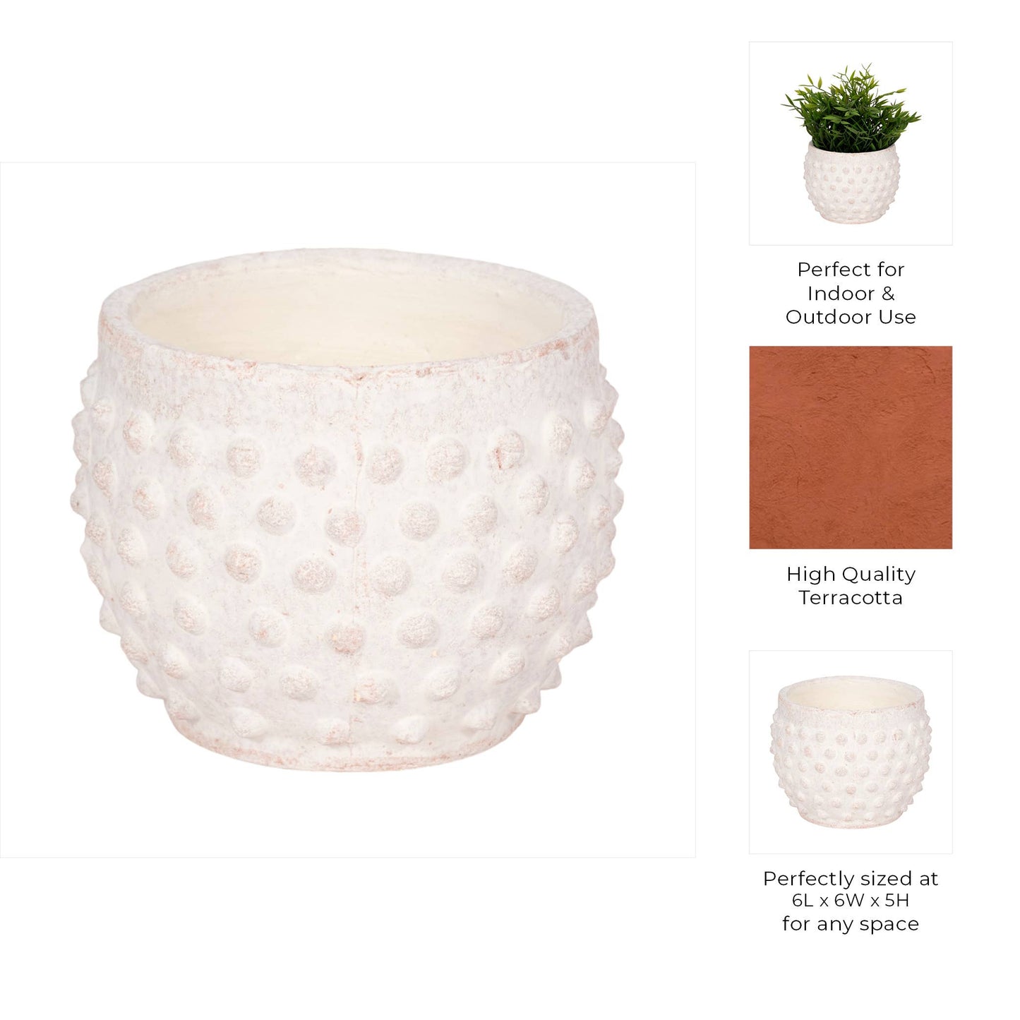 Planter - White Terracotta Round Bubble Rough Finish, 6 in.
