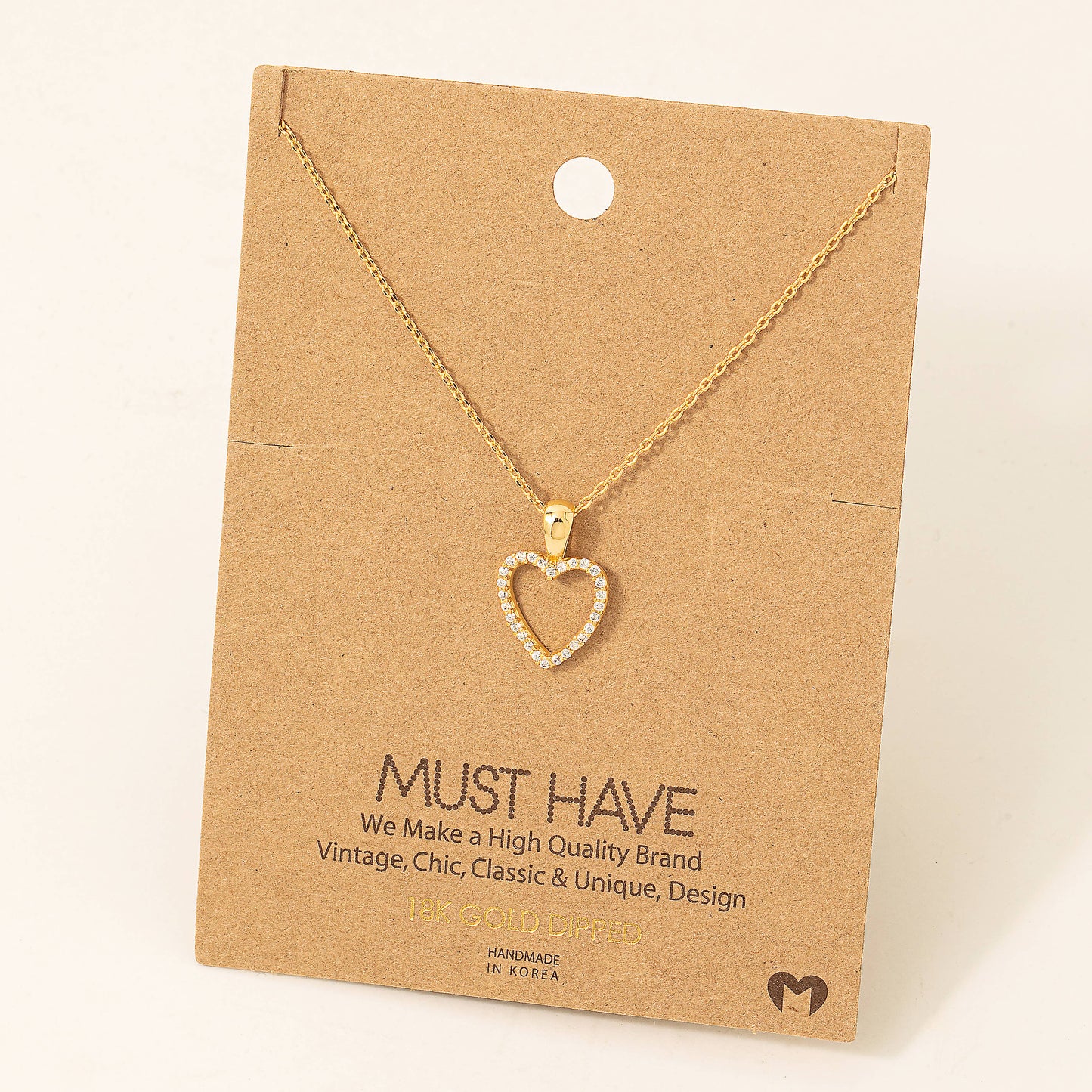 Dainty Pave Heart Cutout Pendant Necklace