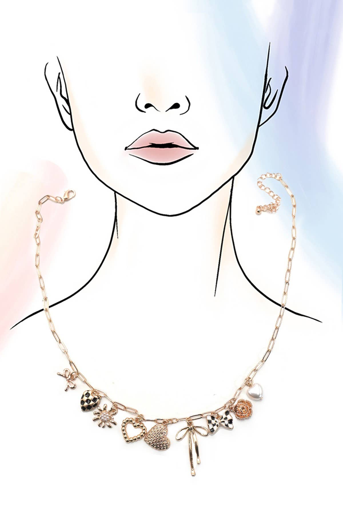 CHARM NECKLACE-BOW CHECKER HEART FLORAL |  80N91685