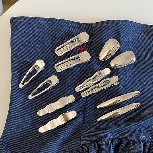 French Minimalist Metal Hair Clip,Silver Side Pin_CWAJE05676