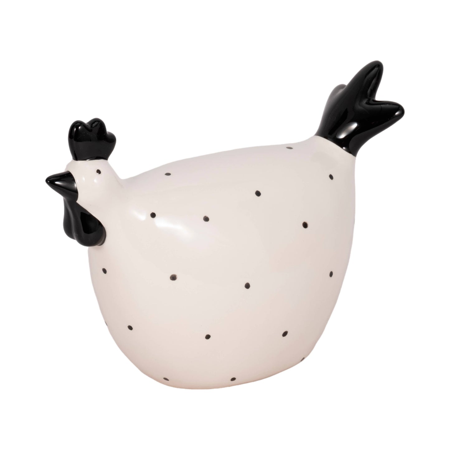 Ceramic Dotted Rooster Figurine - White/Black, 7 in.