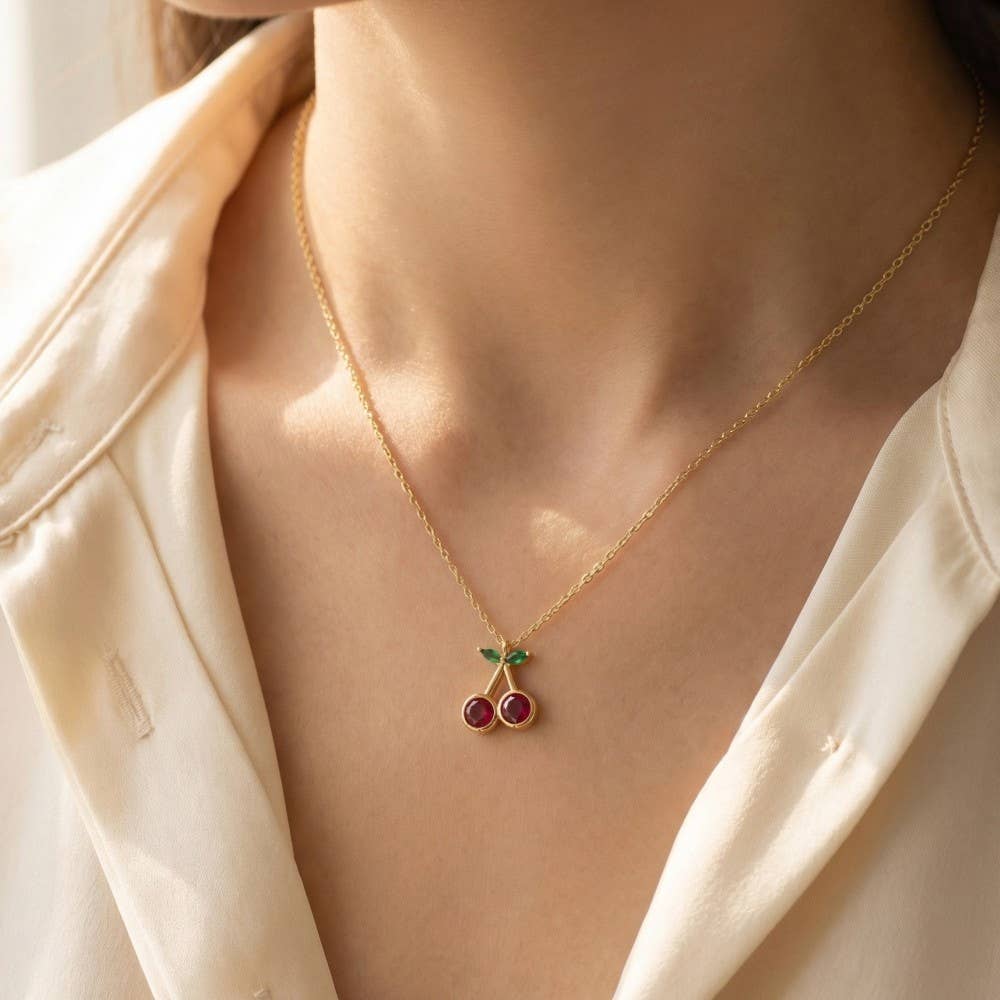Gold Dipped Cz Cherry Pendant Necklace