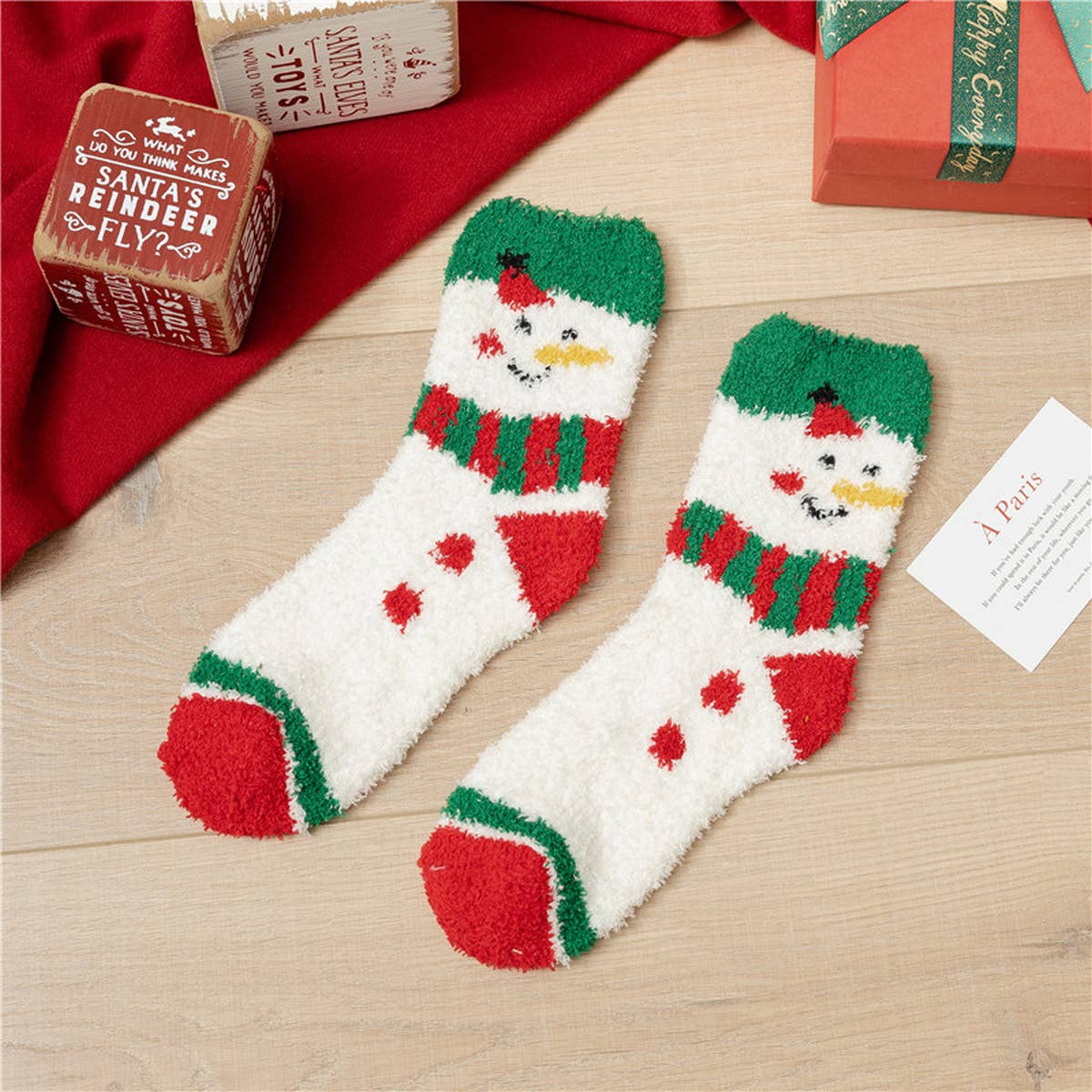 SANTA CLAUS ELK CORAL VELVET SOCKS_CWMS0336