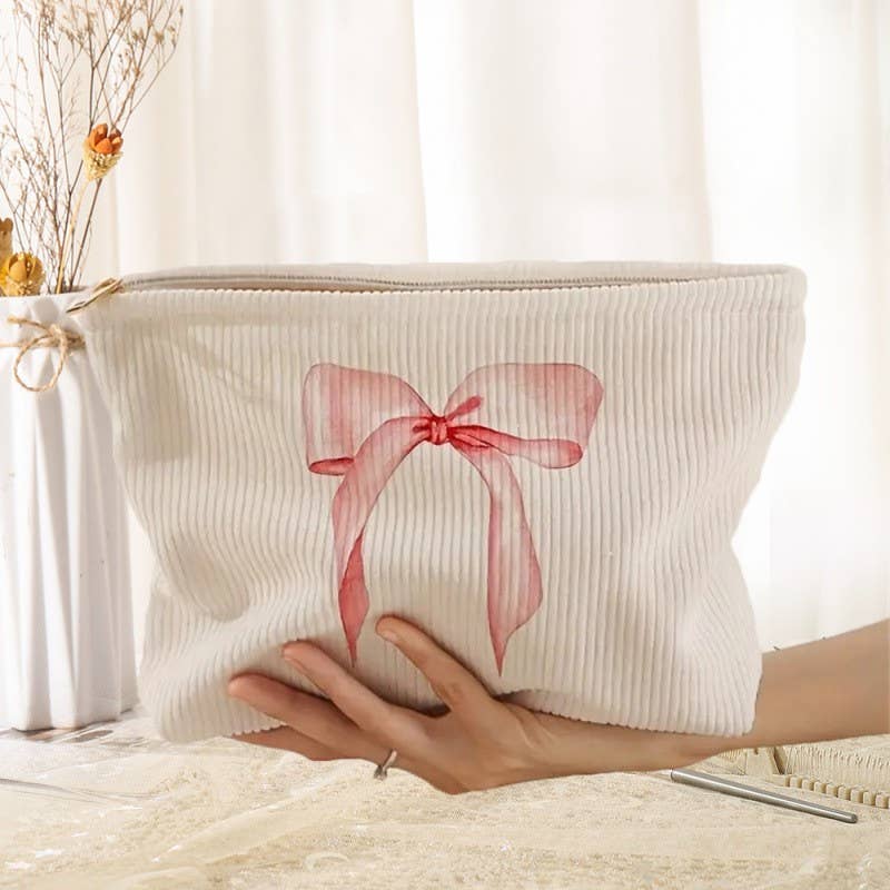 TRAVEL CHECKER BOW COSMETIC MAKEUP POUCH BAG | 40P551