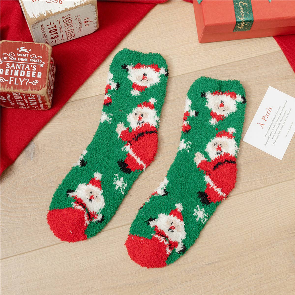 SANTA CLAUS ELK CORAL VELVET SOCKS_CWMS0336