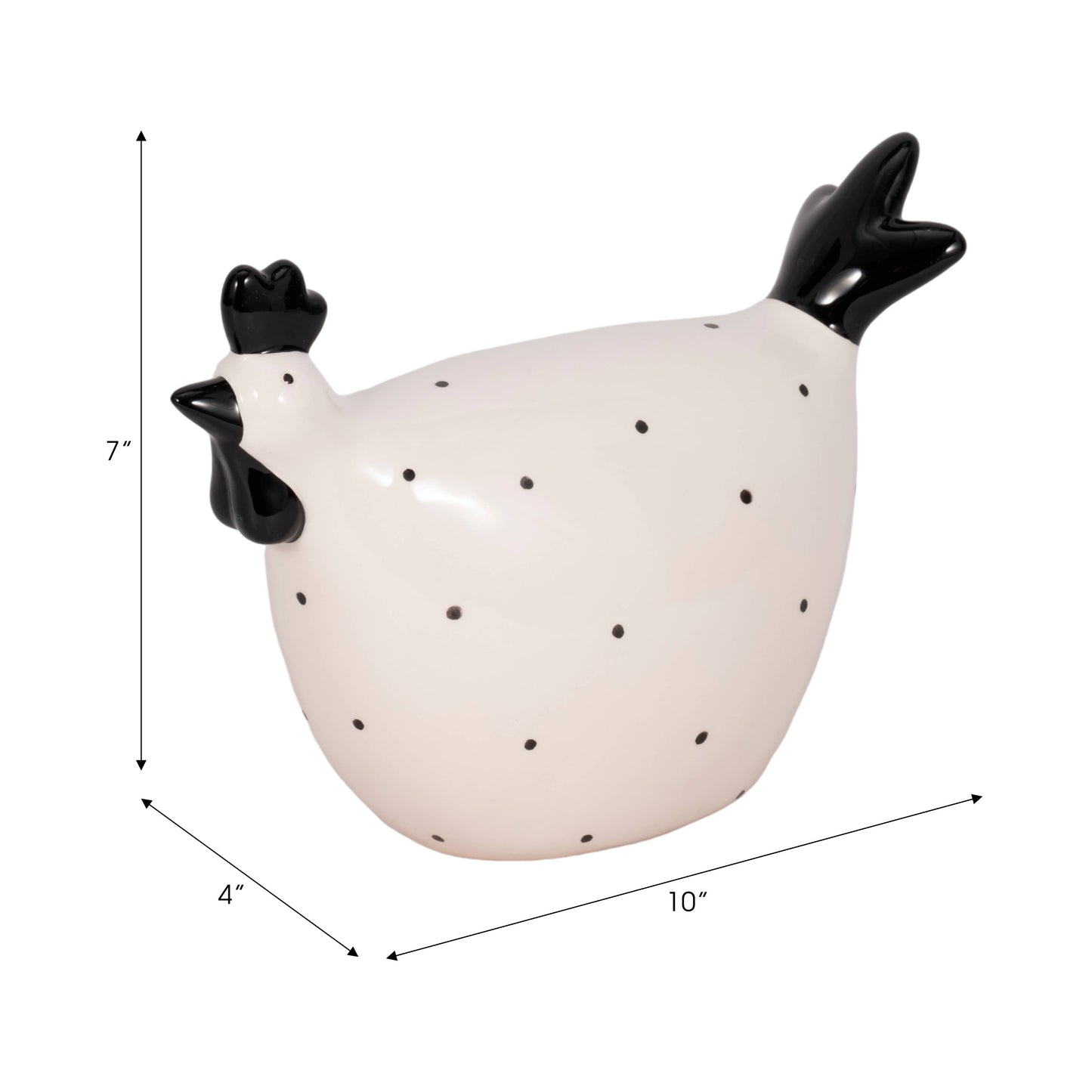 Ceramic Dotted Rooster Figurine - White/Black, 7 in.