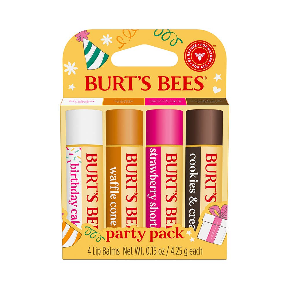 Party Pack Moisturizing Lip Balms, 4 Pack Blister Box