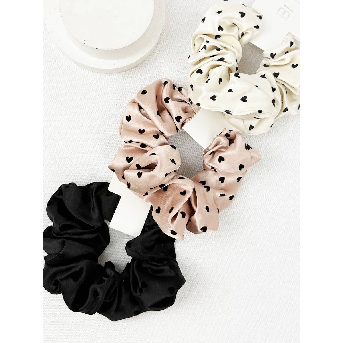 Heart Flocking Soft Tone Satin Scrunchies